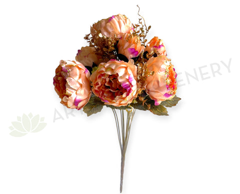 SP0193 Silk Rose Gold Peony Bunch with Gold Trims 49cm Pink | ARTISTIC GREENERY