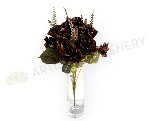 SP0332 Rose Bunch with Glitters 54cm Dark Brown