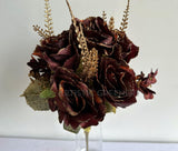 SP0332 Rose Bunch with Glitters 54cm Dark Brown
