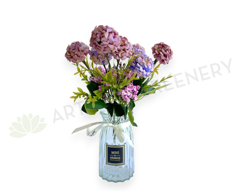  SP0371 Silk Mini Hydrangea Bunch 34cm Mauve Purple Colour | ARTISTIC GREENERY