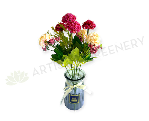  SP0371 Silk Mini Hydrangea Bunch 34cm Plum and Peach Colour | ARTISTIC GREENERY