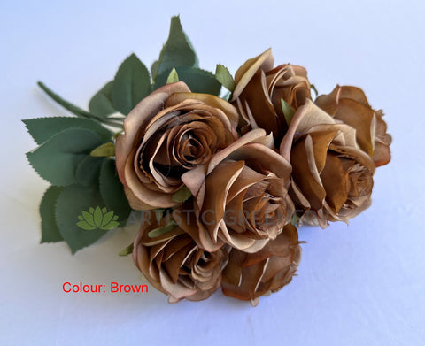 Rustic Brown Roses SP0375-S89 Silk Rustic Rose Bunch 45cm Brown / Nude | ARTISTIC GREENERY ...