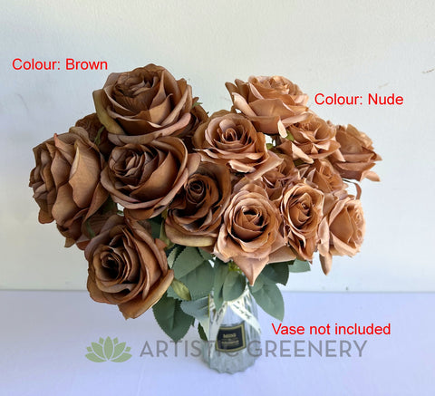 Rustic Brown Roses SP0375-S89 Silk Rustic Rose Bunch 45cm Brown / Nude | ARTISTIC GREENERY ...