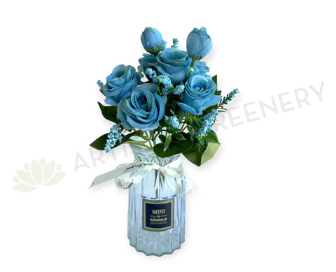 SP0479 Silk Rose Bunch 30cm Rustic Blue | ARTISTIC GREENERY