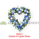 Blue & White Floral Wreath (Heart Shape) 35cm / 60cm - SYM0033BLU-HEART