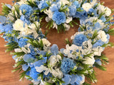 Blue & White Floral Wreath (Heart Shape) 35cm / 60cm - SYM0033BLU-HEART