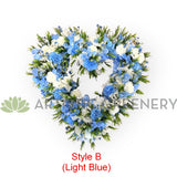 Blue & White Floral Wreath (Heart Shape) 35cm / 60cm - SYM0033BLU-HEART