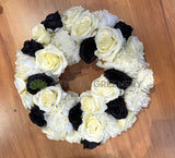 Black & White Rose Floral Wreath (No Greenery) 30cm / 40 / 50cm - SYM0035NG