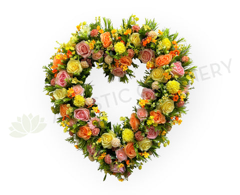 Spring Colour Floral Heart Wreath 50cm / 70cm - SYM0055HEART / Sympathy Gravestone flowers | ARTISTIC GREENERY