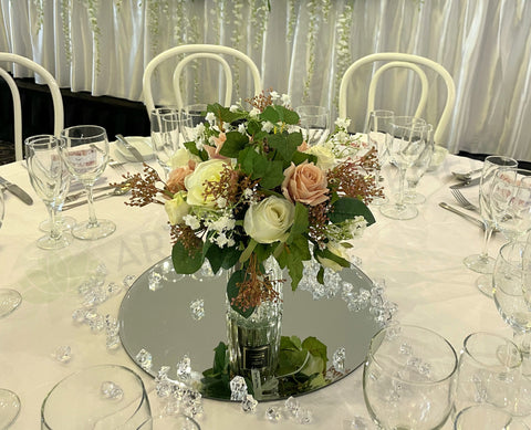 For Hire - Guest Table Centrepiece Short Style with Round Mirror (Code: HI0055) | Perth Hire Flowers