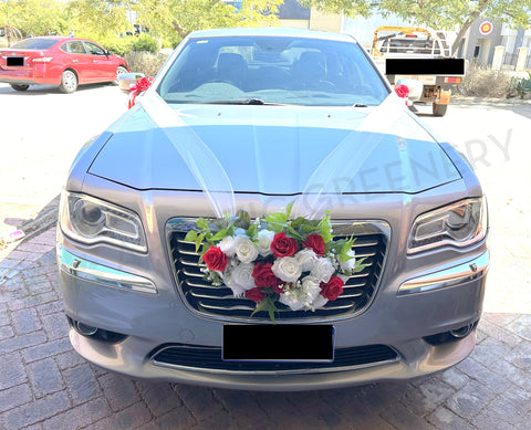 Wedding Car Flower Decorations - WCD007 (Red & White) $250 Front Flowers Only | ARTISTIC GREENERY