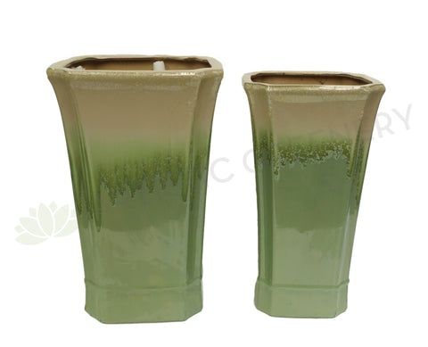 Ceramic Pot - Green with Beige  (Large Size)