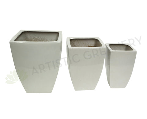 White Tapered Pot (Ceramic) 3 Sizes (Code: CER0006)