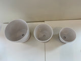 CER127 Glazed Ribbed Ceramic Pot with Saucer - White - 3 Sizes