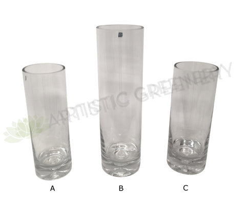 Cylinder Shaped Clear Glass Vase (Thick Base) 3 Sizes