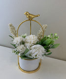 White Flowers - ACC0100 Small Decorative Bird Cage Style Planters (With or Without Flowers) 23cm | ARTISTIC GREENERY