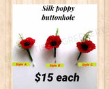 Buttonhole - Faux Red Poppy / Artificial ANZAC Buttonhole / Anzac Day Silk Boutonniere Australia | ARTISTIC GREENERY