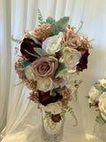 Silk Floral Teardrop Bouquet - Burgundy & White - Adrianna J | ARTISTIC GREENERY