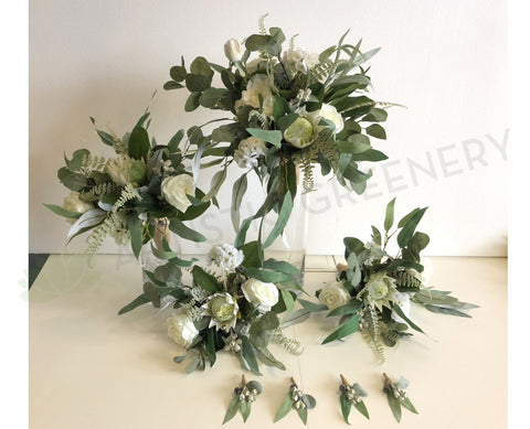 Round Bouquet - Native White & Greenery - Alana B