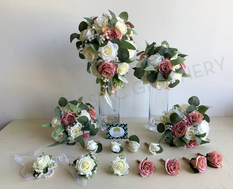 Teardrop Bouquet - Dusty Pink & White - Annika R | ARTISTIC GREENERY | WA Perth Australia Silk Wedding Bouquets Specialist