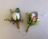 Buttonhole - White or Pink Rose (Product Code: BH004 Mirka O)