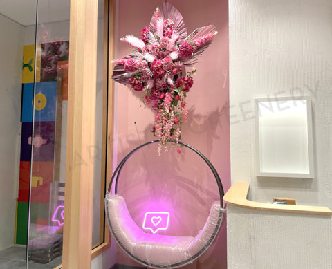 Bang on Brows Karrinyup - Floral Centrepiece for Swing Display | ARTISTIC GREENERY Commerical Fitout with Artificial Flowers WA