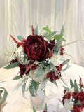 Round Bouquet - Burgundy / Red & White - Taryn J