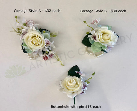 Corsage & Buttonhole - White & Jade Colour - CB0007 - $50/set