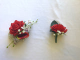 Corsage & Buttonhole - Red Roses & White Orchids - CB0009 - $56/set