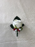 Corsage - White Roses & Baby's Breath with Burgundy Ribbons - Madison B