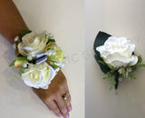 Corsage & Buttonhole - White Roses with Silver Ribbons - CB0014 - $56/set