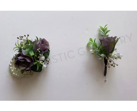 Corsage & Buttonhole - Mauve / Purple Roses with Berries - CB0025 - $50/set - ARTISTIC GREENERY