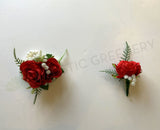 CB0026ROSE Artificial Red Roses with Gypso Corsage & Boutonniere - $53/set | ARTISTIC GREENERY