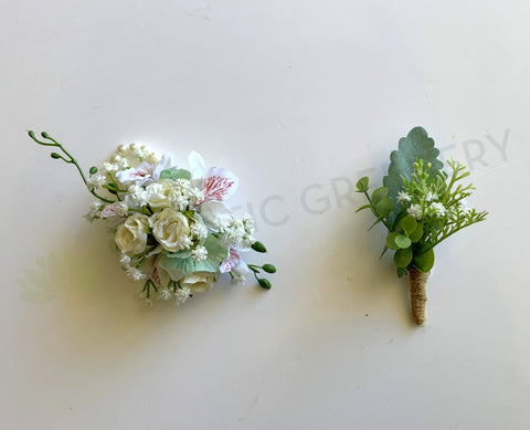 Corsage & Buttonhole - Small Roses with Orchids - CB0027 - $56/set | ARTISTIC GREENERY