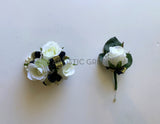 Corsage & Buttonhole - White Roses with Black & Gold Ribbons - CB0032 - $56/set