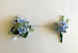 Corsage & Buttonhole - Blue Blushing Bride with Silver Fillers - CB0033 - $58/set