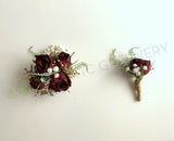 Corsage & Buttonhole - Burgundy Roses with Berries & Ferns - CB0034 (Kelsi) - $53/set | ARTISTIC GREENERY