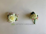 Corsage & Buttonhole - White Rose with Pink Baby's Breath - CB0036Pink - $50/set