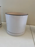 Medium - CER-95092-1 White Glazed Ceramic Pot with Black Rim with Saucer - 3 Sizes