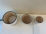 CER-95092-1 White Glazed Ceramic Pot with Black Rim with Saucer - 3 Sizes