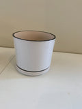 Small - CER-95092-1 White Glazed Ceramic Pot with Black Rim with Saucer - 3 Sizes
