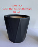 CER0015BLA "V" Pattern Ceramic Pots - Black - 3 Sizes | ARTISTIC GREENERY