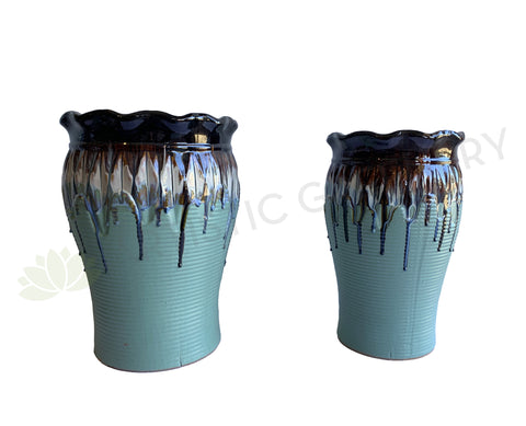 Paint Dipped Style Round - Mint & Brown (Ceramic) - Code: CER0017 | ARTISTIC GREENERY