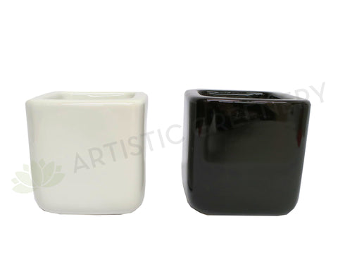 Square Ceramic Pot (Desktop Size) CER9595 Black / White