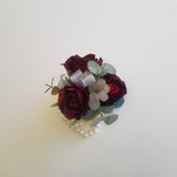 Corsage & Buttonhole - Burgundy Roses with Silver Ribbon $53 / set - COR001