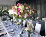 For Hire - Pink & White Wedding Centrepiece in Silver Trumpet Vase 90cm Height