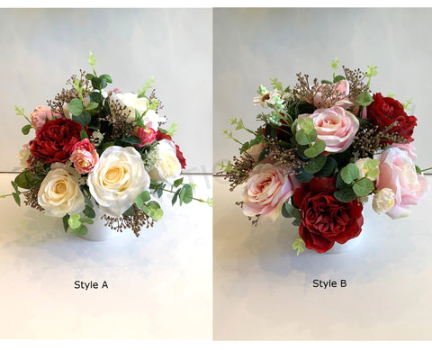 Wedding Table Centrepieces (2 Styles) - Mixed Roses & Peonies - Cheryl P