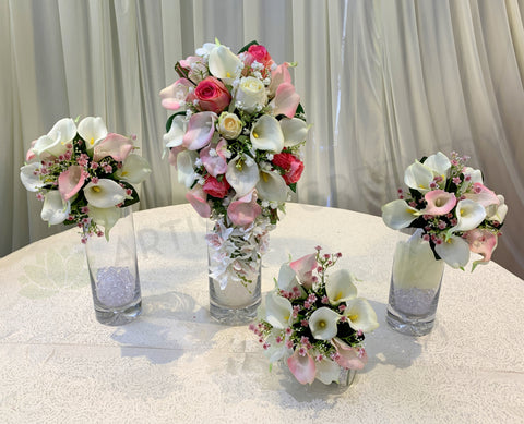 Teardrop Silk Flowers Bouquet - Pink & White - Cheryl W