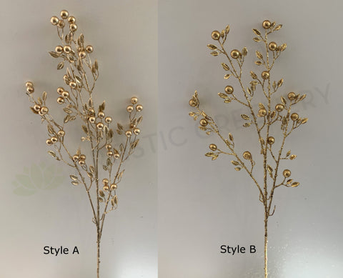 DS0049 Gold Glitter Berries with Leaves 100cm 2 Styles | ARTISTIC GREENERY