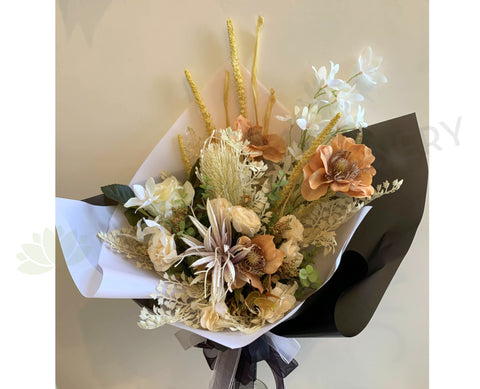 Dried Flowers Style Bouquet - Mixed Flowers - Cream & Light Brown | ARTISTIC GREENERY WA Wedding Flowers Supplier